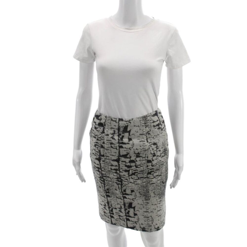 Brian Reyes Women Straight Pencil Wool Geometric Skirt Hook Eye Black Size 2